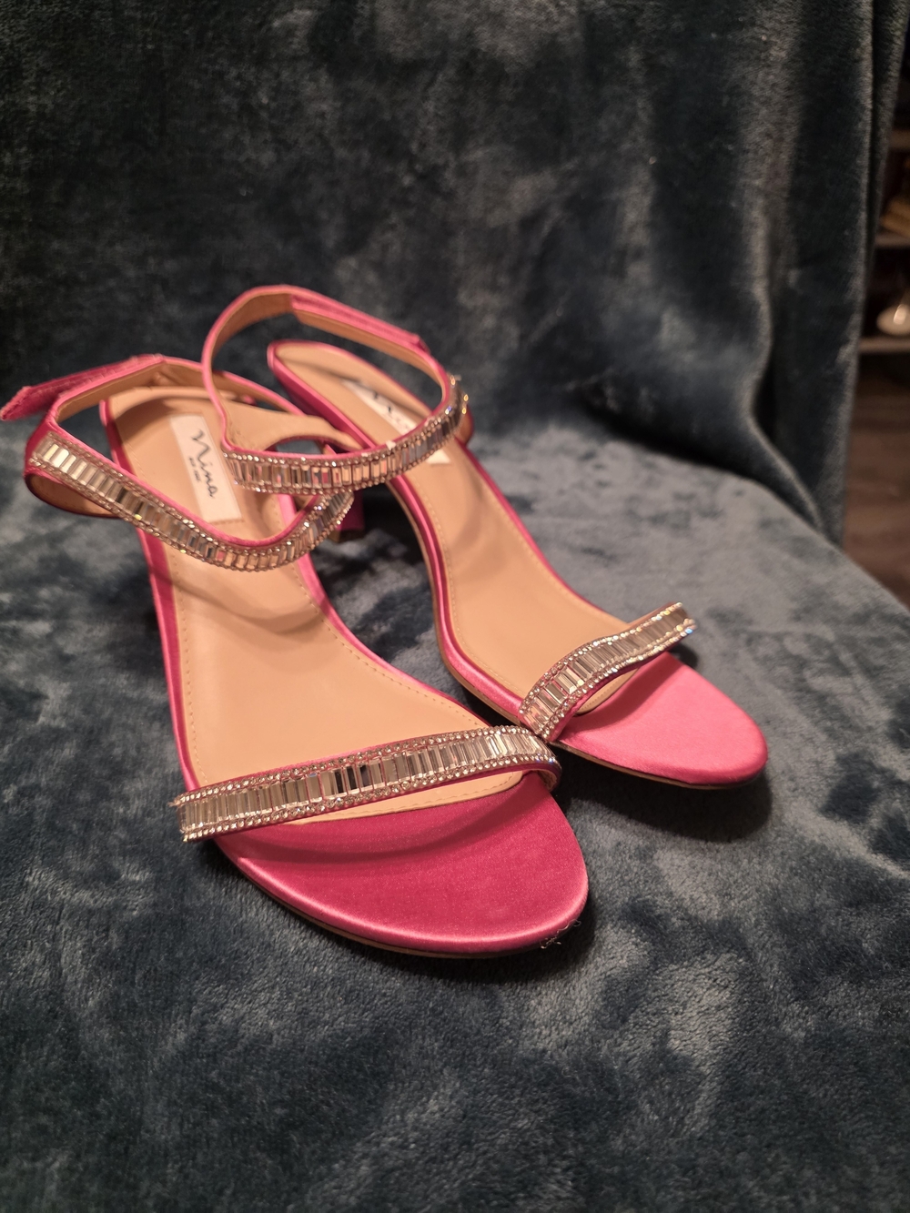 Nina Women's Pink Embellished Ankle-Strap Heels